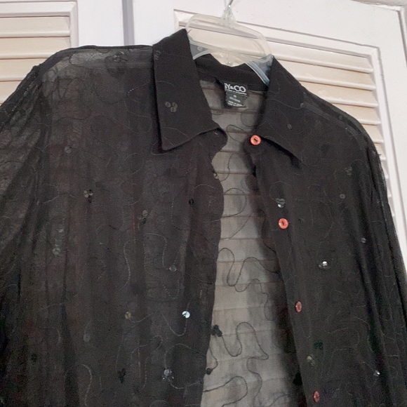 NY & Co. Sheer black blouse with sequins. - Picture 2 of 2